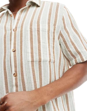 ASOS DESIGN relaxed shirt in brown and blue basket weave stripe
