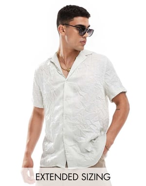 ASOS DESIGN short sleeve relaxed fit deep revere collar satin shirt in grey-Silver