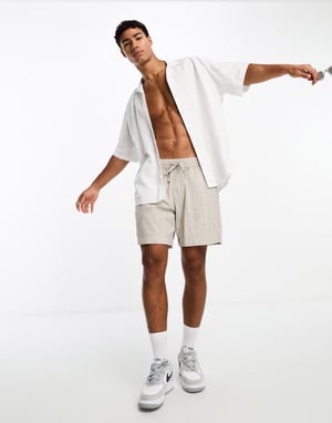 Selected Homme short sleeve revere collar linen shirt in white