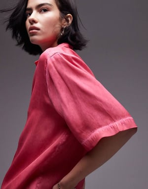 Topshop short sleeve satin co ord shirt in pink