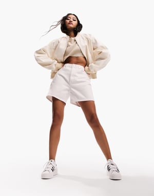 ASOS DESIGN denim dad short in ecru-Neutral
