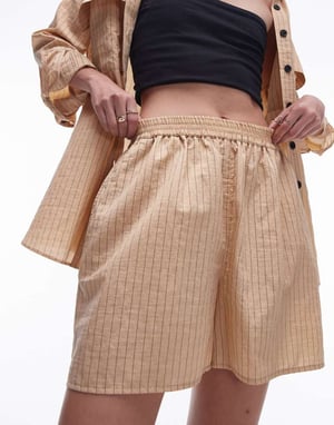 Topshop co-ord technical pinstripe short in sand-Neutral