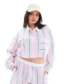 ASOS DESIGN Curve cropped shirt with contrast collar in pink stripe