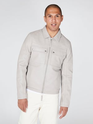 Real Leather Double Pocket Overshirt Jacket