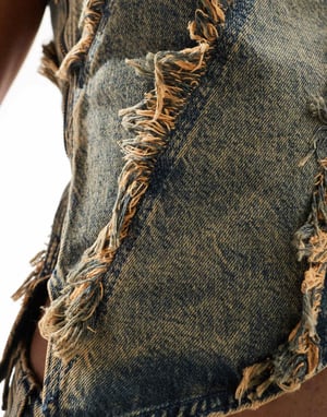 Reclaimed Vintage limited edition distressed denim corset top co ord-Brown