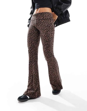 ASOS DESIGN fold over trousers in leopard print