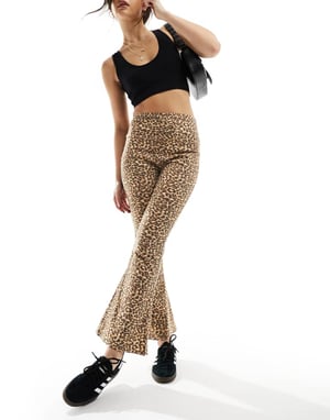 ASOS DESIGN kick flare trouser in leopard print-Multi