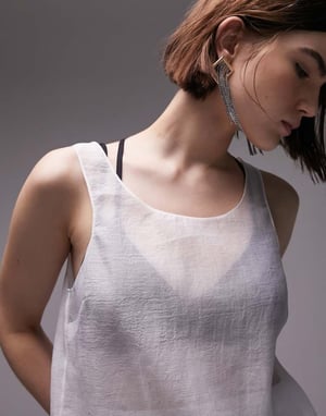 Topshop co-ord organza scoop neck cami in ivory-White