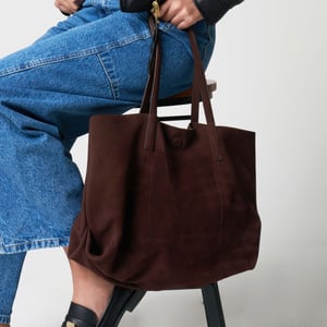 Barneys Originals Real Suede Tote Bag in Ruby Chocolate