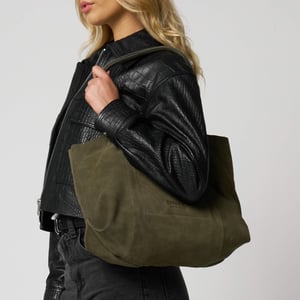 Barneys Originals Real Suede Tote Bag in Khaki Green