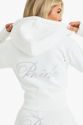 Bridal 'Bride' Diamante Slogan Cropped Hoodie