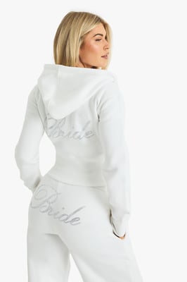 Bridal 'Bride' Diamante Slogan Cropped Hoodie