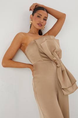 Satin Bow Wide Leg Bandeau Jumpsuit