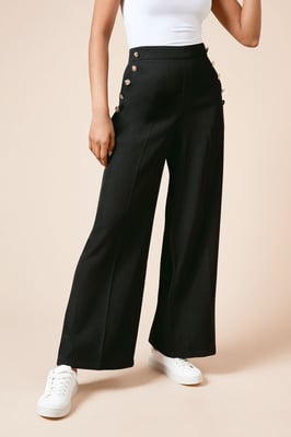 Petite Military Button Detail Wide Leg Trouser