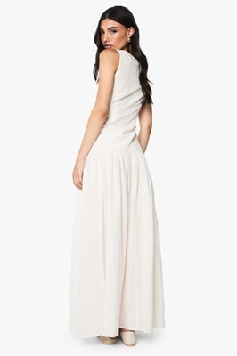 Panel Detail Full Linen Look Maxi Skirt