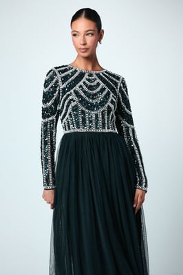 Coast Honoured Long Sleeve Sequin Bodice Tulle Skirt Maxi Bridesmaid Dress