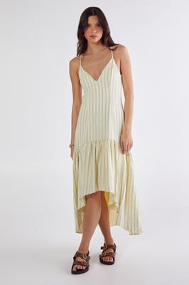 Textured Stripe Dipped Hem Maxi Dress