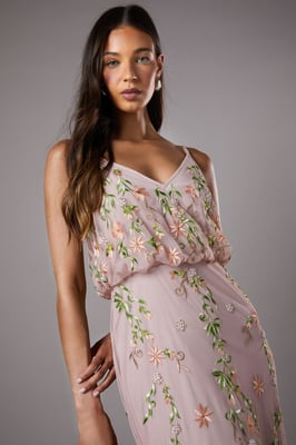 Embroidered Maxi Dress With Godet Detail