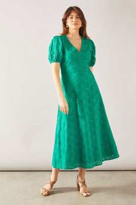 Floral Broderie Fit & Flare Midi Dress