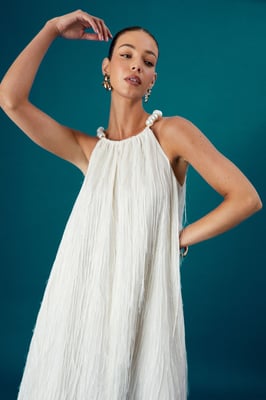 Coast Muse Feather Pearl Trim Volume Maxi Dress