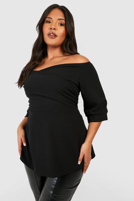 Plus Scuba Bardot Peplum Top
