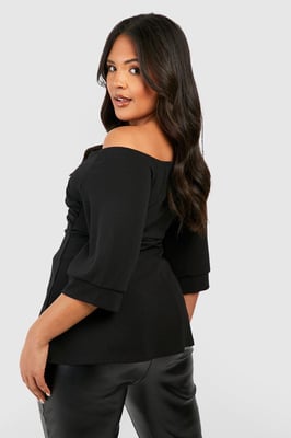 Plus Scuba Bardot Peplum Top