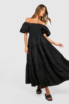 Tiered Shirred Midaxi Smock Dress