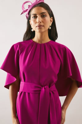 Woven Cape Belted Pencil Dress