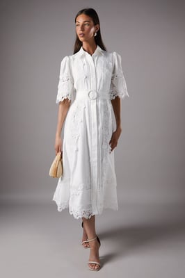 Lace Panelled Belted Shirt Dress