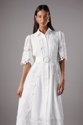 Lace Panelled Belted Shirt Dress