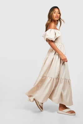 Tiered Shirred Midaxi Smock Dress
