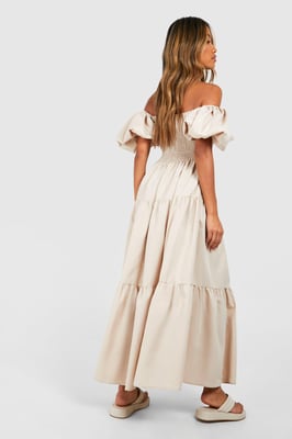 Tiered Shirred Midaxi Smock Dress