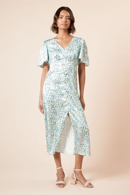 V Neck Angel Sleeve Midi Dress