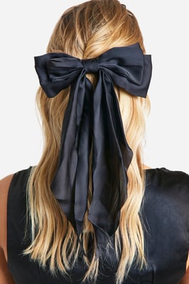 Black Large Satin Bow Hair Clip