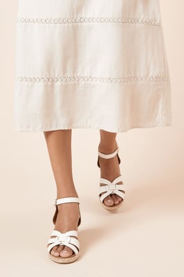 Danica Faux Leather Cross Strap High Espadrille Wedge Sandals