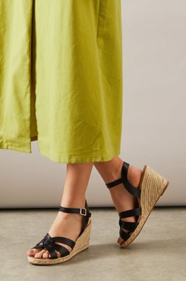 Danica Faux Leather Cross Strap High Espadrille Wedge Sandals