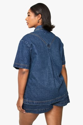 Plus Denim Short Sleeve Longline Shirt