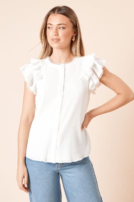 Lace Trim Button Up Top