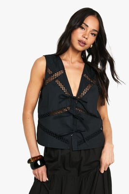 Lace Insert Tie Front Waistcoat