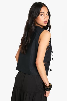 Lace Insert Tie Front Waistcoat