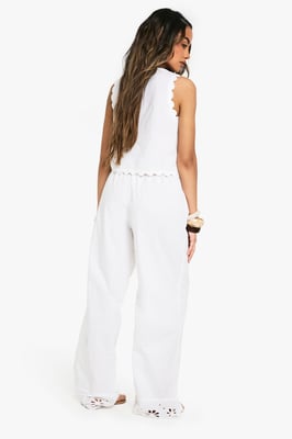 Cotton Poplin Broderie Trim Waistcoat & Trousers Co-ord