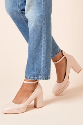 Vanessa Faux Leather Platform Ankle Strap High Block Heel Court Shoes