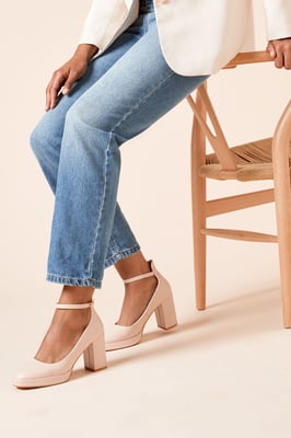 Vanessa Faux Leather Platform Ankle Strap High Block Heel Court Shoes