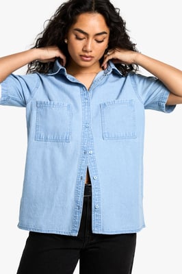 Chambray Denim Short Sleeve Shirt