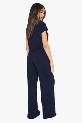 Crinkle Rib Button Through Cap Sleeve Top and Trouser Set