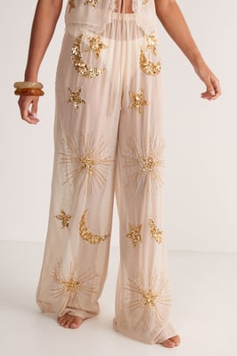 Embellished Moon & Star Wide Leg Beach Trouser