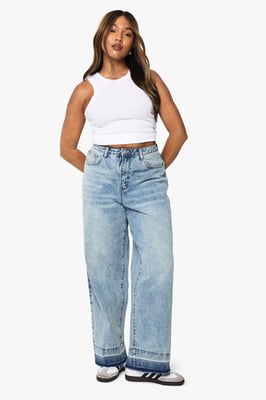 Plus Fray Hem Detail Straight Leg Jean