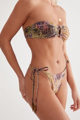 Floral Animal Abstract Ring Beaded Bandeau 3pc Bikini Set