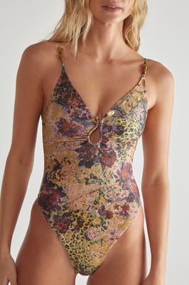 Floral Animal Abstract Ring Beaded Swimsuit