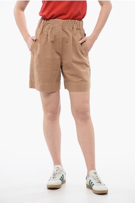 Shorts i linneblandning med resår i midjan i beige